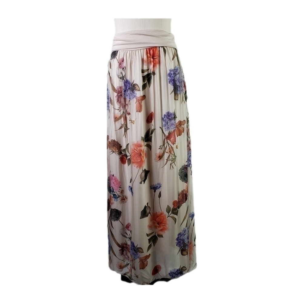Elena Baldi Silk Blend Floral Maxi Skirt